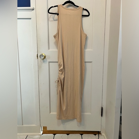 NWT Aerie Ruched Rib Midi Dress in Cream Tan Size XL - Picture 4 of 6